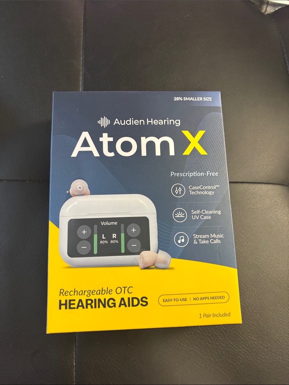 Atom X Rechargeable OTC Hearing Aids - Blue/Yellow